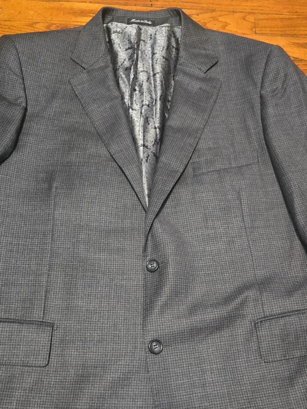 Sartoria Tosi Italy Men's Blazer Charcoal Grey Micro Check Wool Silk Blend 46L